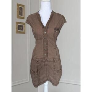 Y2K Euro Brown Button Down Cargo Dress w/ Belt Loops